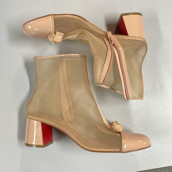CHRISTIAN LOUBOUTIN Women's Checkypoint Mesh Ankle Boots Size EU 40 In Beige - Picture 3 of 9